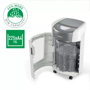 Popieriaus smulkintuvas Leitz IQ OptiMax Home Office 225 Micro Cut, apsaugos lygis P5, 15L - Baltas