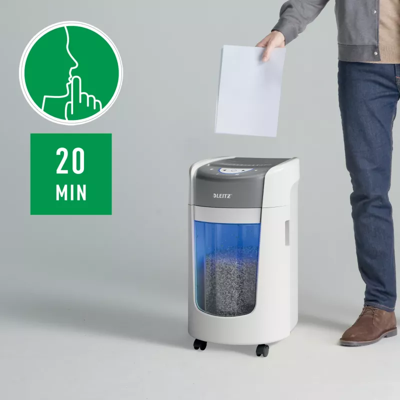 Popieriaus smulkintuvas Leitz IQ OptiMax Home Office 225 Micro Cut, apsaugos lygis P5, 15L - Baltas