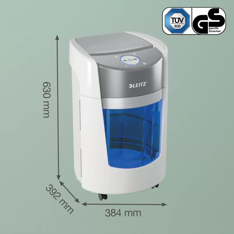 Smulkintuvas Leitz IQ OptiMax Small Office 350, mikro pjūvis, apsaugos lygis P5, 22 l, baltas