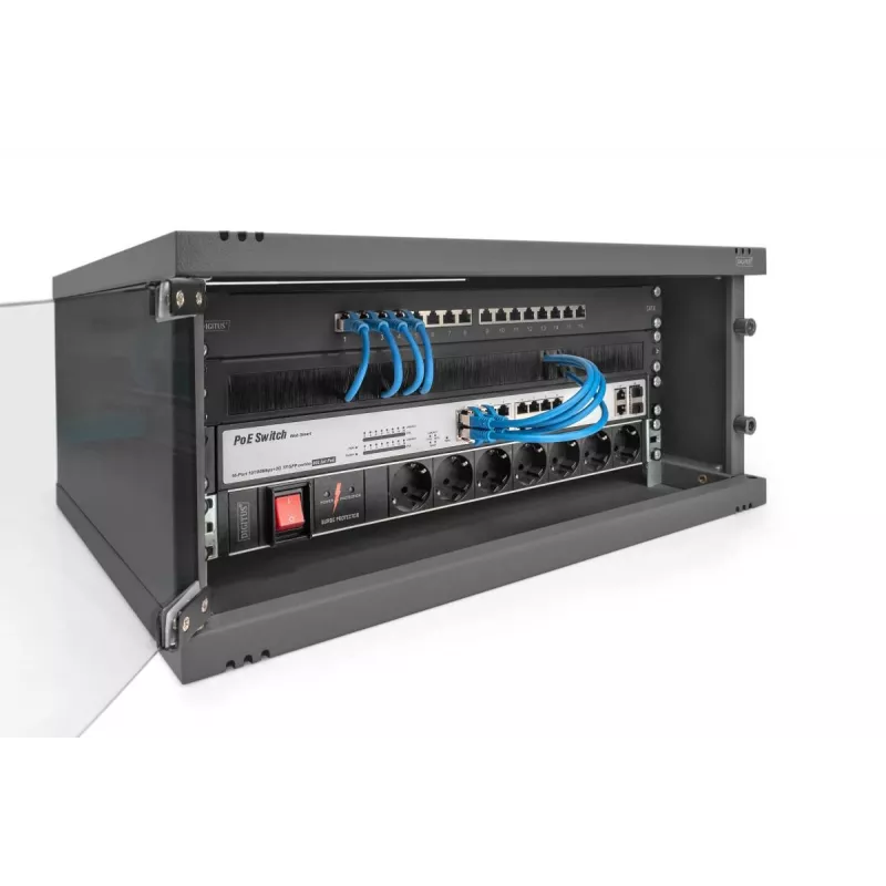 DIGITUS 4U sieninis montavimo spintos komplektas SOHO nesurinktas 241x540x400mm pilno stiklo priekinės durys juodos