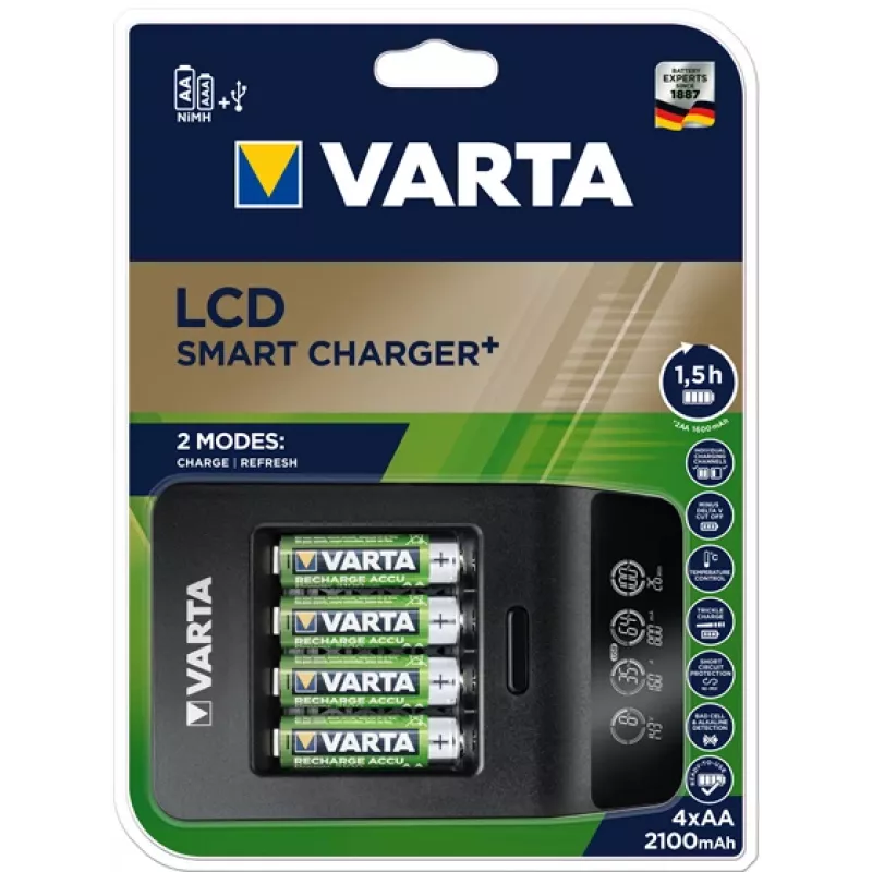 VARTA LCD Smart Charger+ su 4 AA baterijomis 2100 mAh