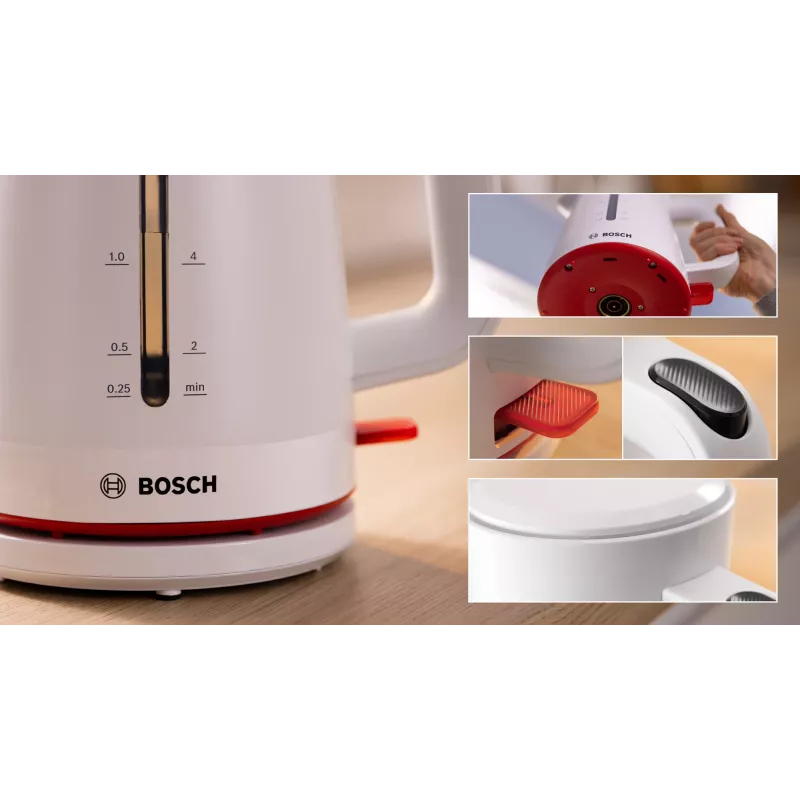 Elektrinis virdulys Bosch TWK3M121 — 1,7 L, 2400 W, baltas, plastikinis korpusas