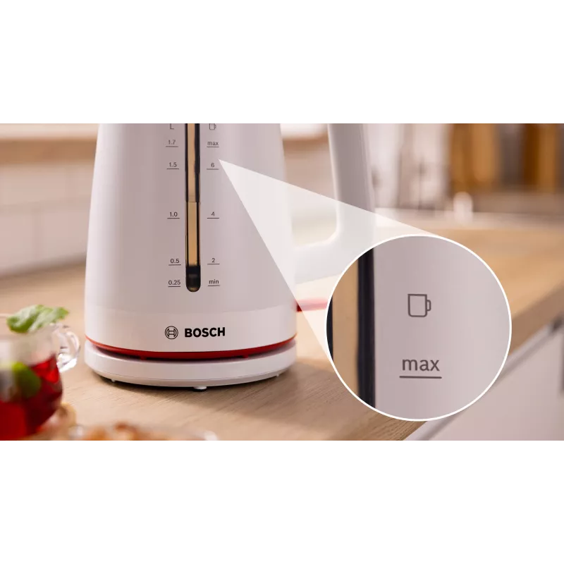 Elektrinis virdulys Bosch TWK3M121 — 1,7 L, 2400 W, baltas, plastikinis korpusas