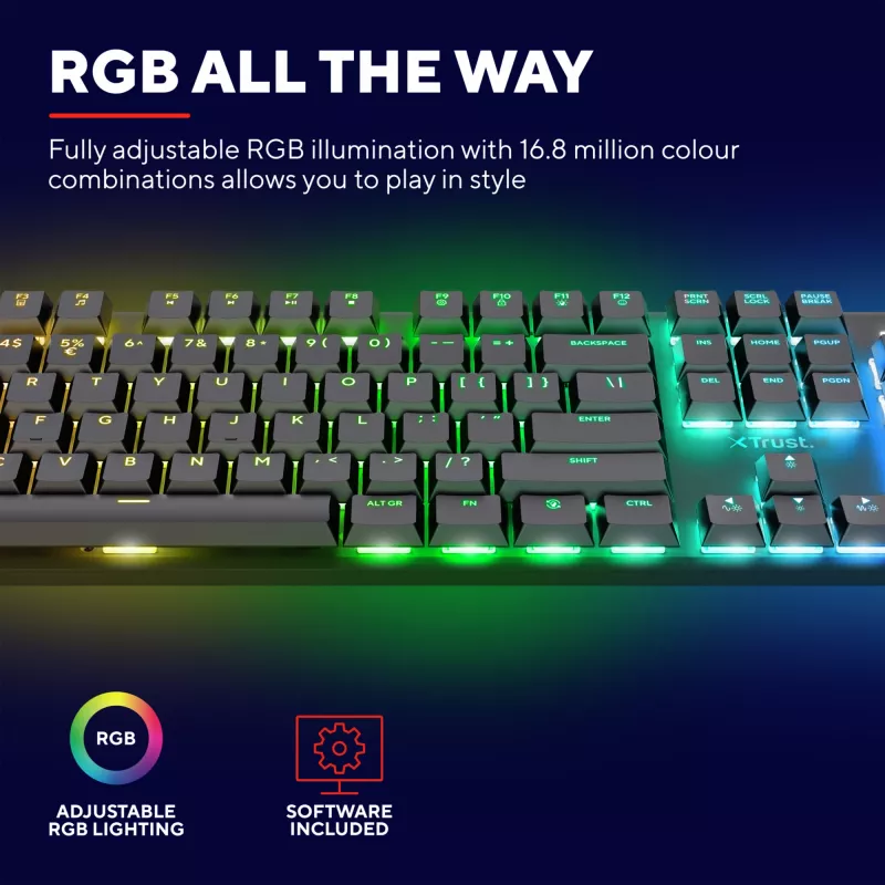 Trust GXT 868 Torix žaidimų klaviatūra USB + RF belaidis + Bluetooth QWERTY JAV anglų juoda