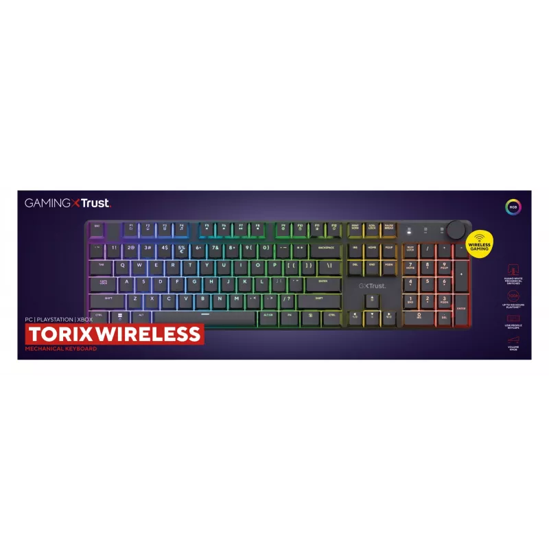 Trust GXT 868 Torix žaidimų klaviatūra USB + RF belaidis + Bluetooth QWERTY JAV anglų juoda