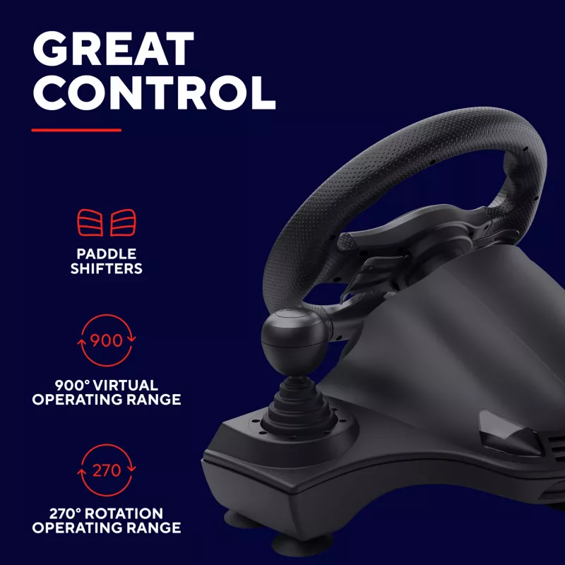 Trust GXT 289 Movi Black vairas su pedalais USB Nintendo Switch, PlayStation 4, Xbox One S, Xbox One X, Xbox Series S, Xbox Series X