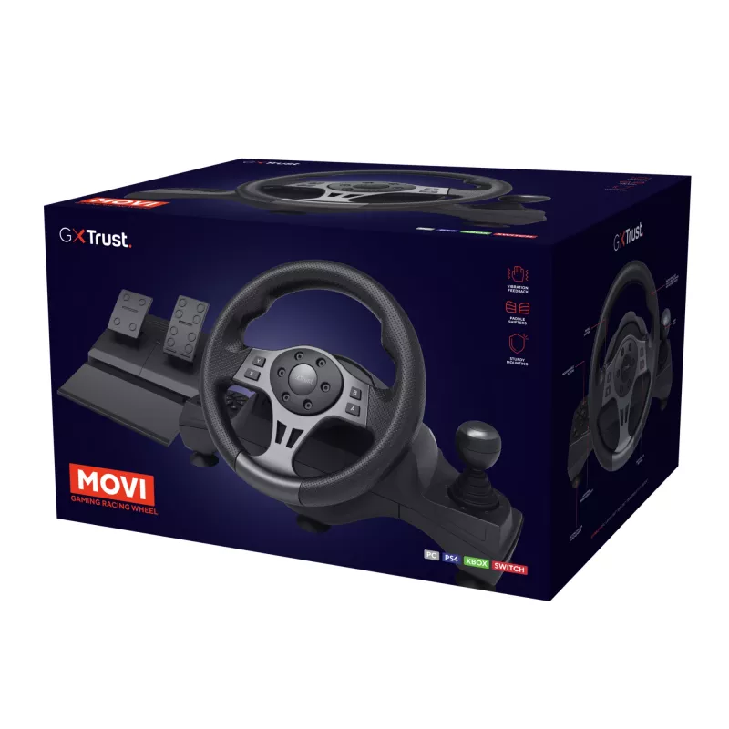 Trust GXT 289 Movi Black vairas su pedalais USB Nintendo Switch, PlayStation 4, Xbox One S, Xbox One X, Xbox Series S, Xbox Series X