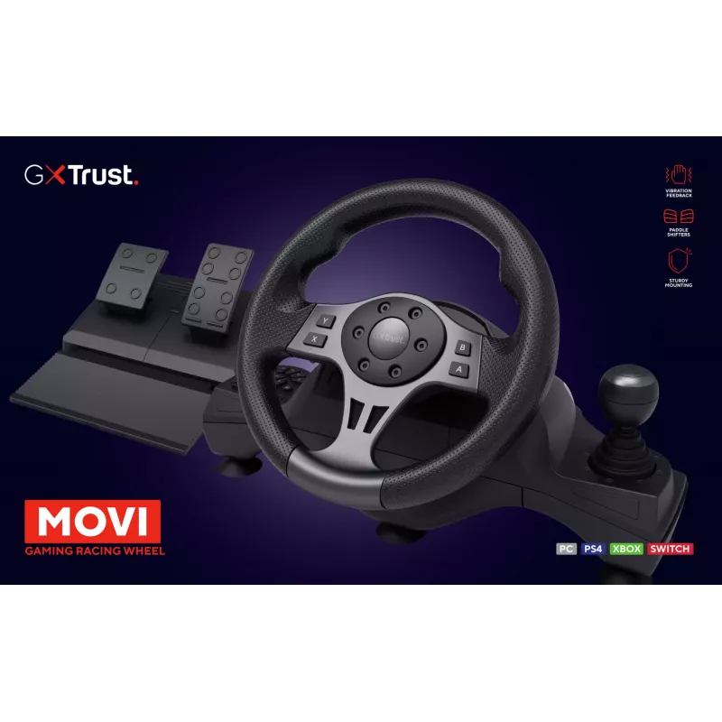 Trust GXT 289 Movi Black vairas su pedalais USB Nintendo Switch, PlayStation 4, Xbox One S, Xbox One X, Xbox Series S, Xbox Series X