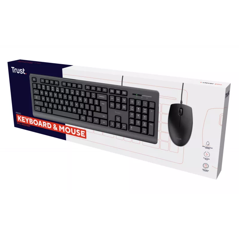 Trust Primo klaviatūros ir pelės rinkinys, laidinis, USB, QWERTY, US anglų, juoda