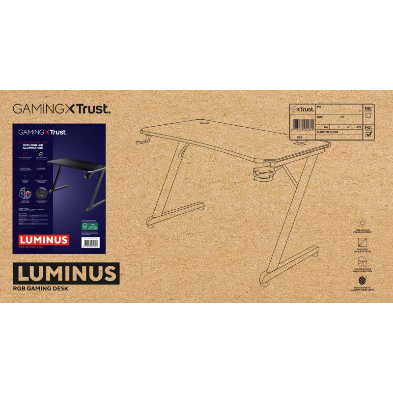 Stačiakampis stalas TRUST GXT 709 LUMINUS Juodas 1200x600x740 mm