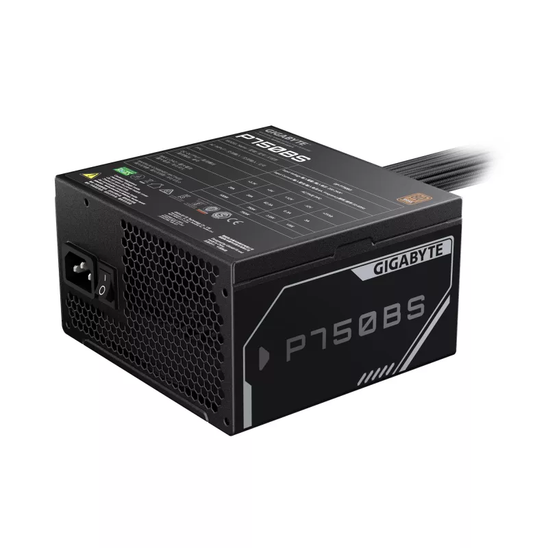 GIGABYTE P750BS maitinimo blokas – PCI-E 6+2 kontaktų x4, 80 PLUS Bronze, 120 mm ventiliatorius, ATX suderinamas, EU kištukas