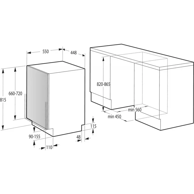 Įmontuojama indaplovė Gorenje GV520E10S, siaura 45 cm, 11 komplektų, 47 dB, nerūdijančio plieno vidus, AquaStop