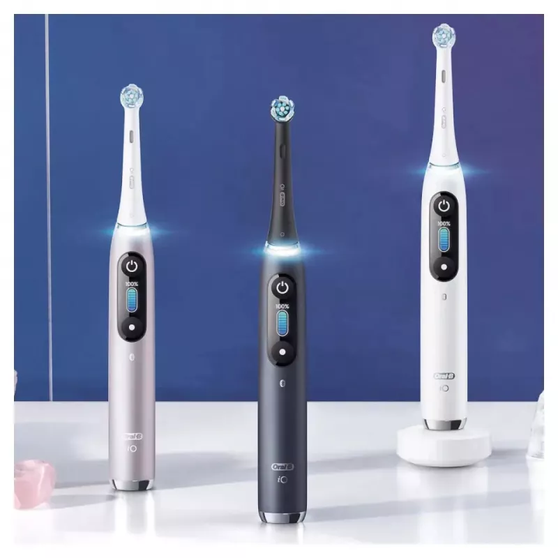 Elektrinis dantų šepetėlis Oral-B iO 9 suaugusiems, besisukantis, 2 rankenos, 2 antgaliai, įmontuotas akumuliatorius, 3 h įkrovimas, Juoda/Rožinė