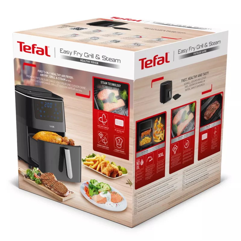 Tefal Easy Fry Grill & Steam FW2018 Karšto oro gruzdintuvė su griliu ir garinimo funkcija, 1700 W, juoda