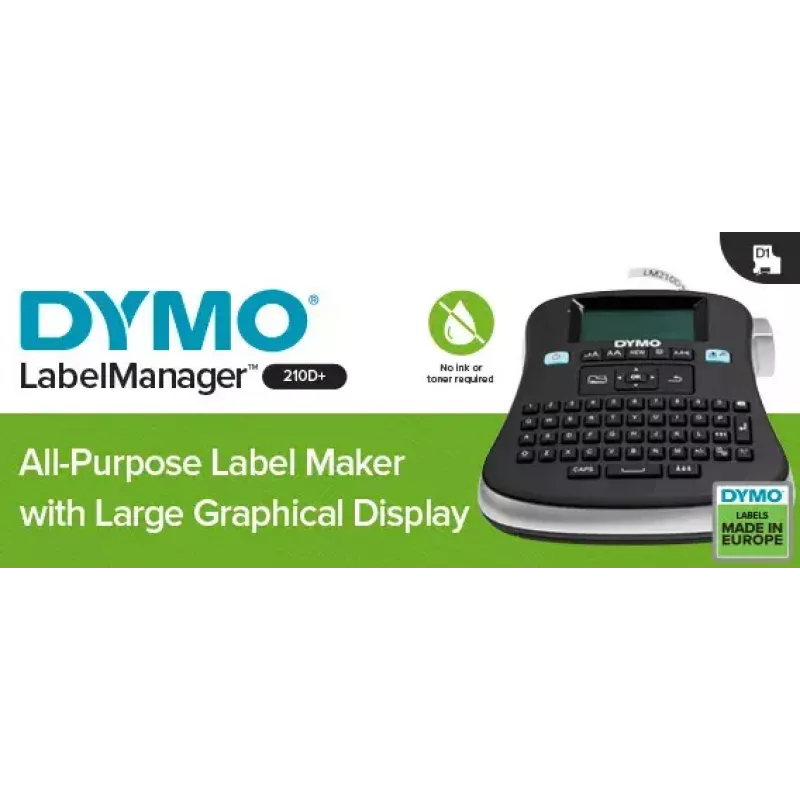 DYMO LabelManager 210D+ etikečių spausdintuvas, universalus, QWERTY klaviatūra, 180x180 DPI, D1 juostos, EU kištukas