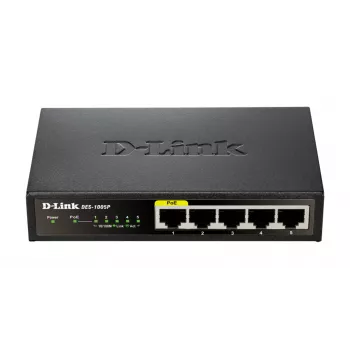 D-Link DES-1005P nevaldomas L2 Fast Ethernet (10/100) Power over Ethernet (PoE) komutatorius, juodas