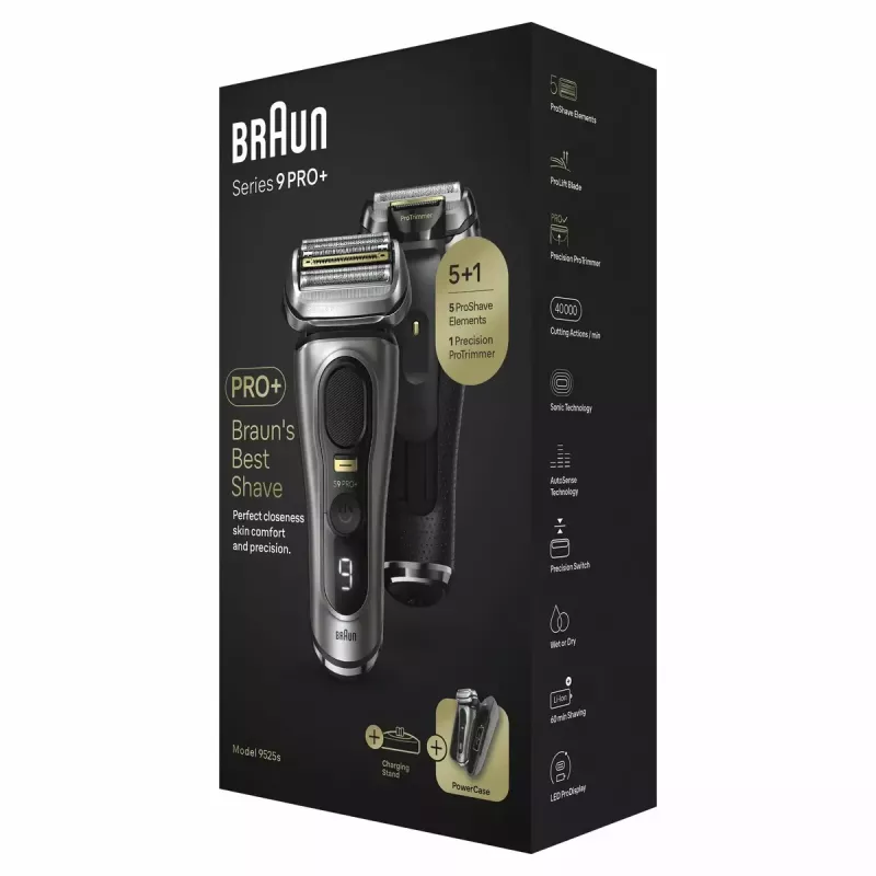 Braun Series 9 Pro+ 9525s šlapio ir sauso skutimo folijinis skustuvas su trimeriu, Metallic