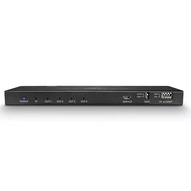 Lindy 4 prievadų HDMI 18G skirstytuvas su garso išvedimu ir raiškos mažinimu