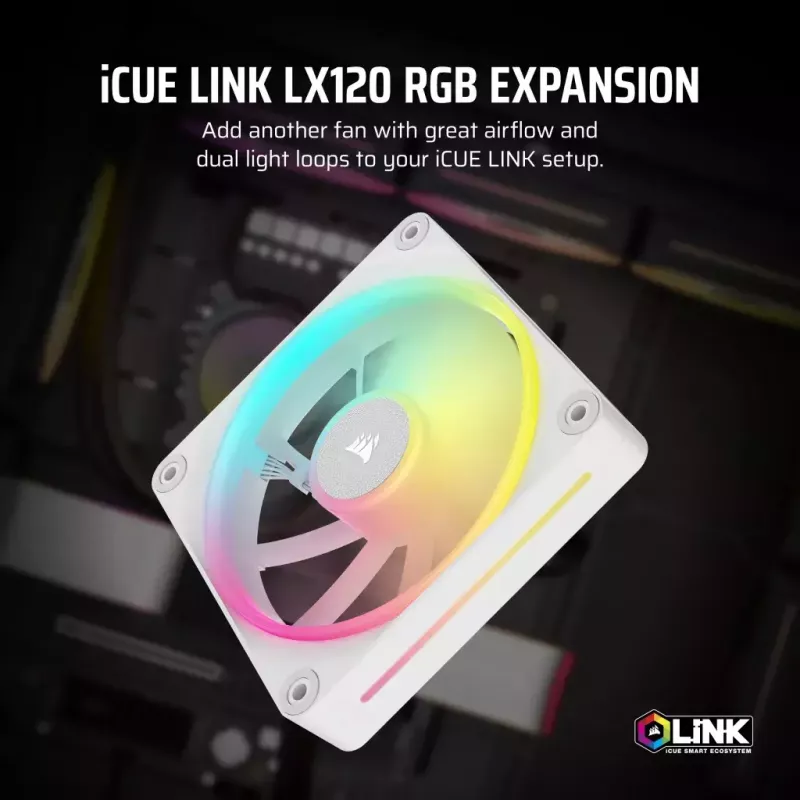 Ventiliatorius Corsair iCUE LINK LX120 RGB 12 cm Baltas 400-2400 RPM