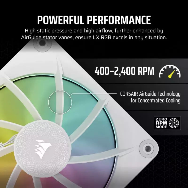 Ventiliatorius Corsair iCUE LINK LX120 RGB 12 cm Baltas 400-2400 RPM