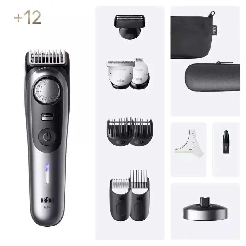 Braun BeardTrimmer 9 BT9560 baterija 52 2 cm šlapias ir sausas juodas, pilkas