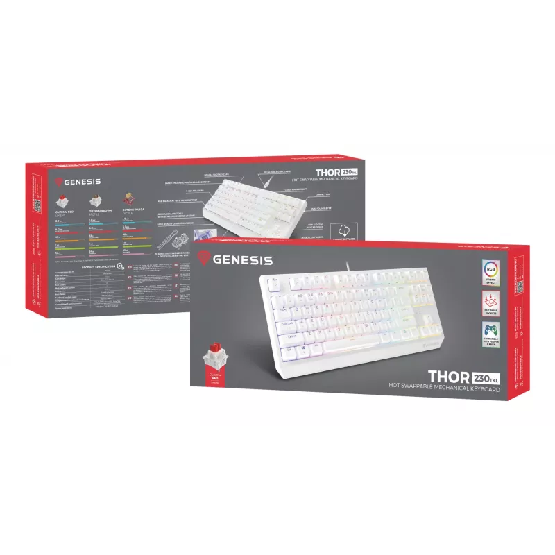 GENESIS Thor 230 TKL klaviatūra žaidimams, mechaninė, USB, QWERTY, US English, balta