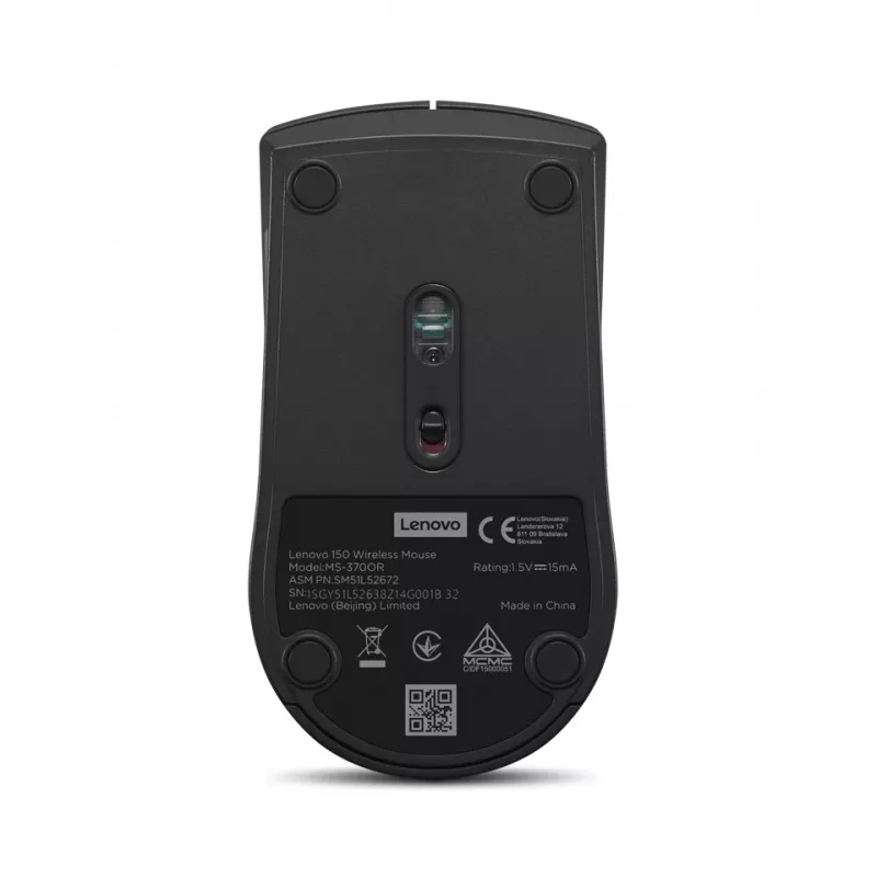 Lenovo 150 GY51L52638 belaidė pelytė, LED optinė, 3 mygtukai, 1x AA elementas, juoda