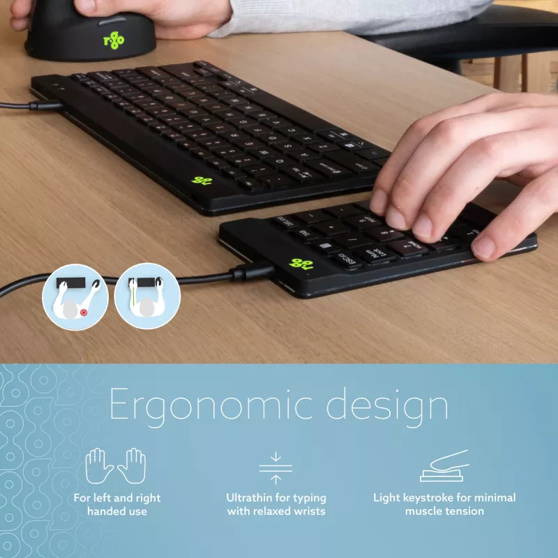 R-Go Tools Numpad Break – ergonomiškas skaitmeninis klaviatūros blokas su pertraukų programine įranga, laidinis, juodas