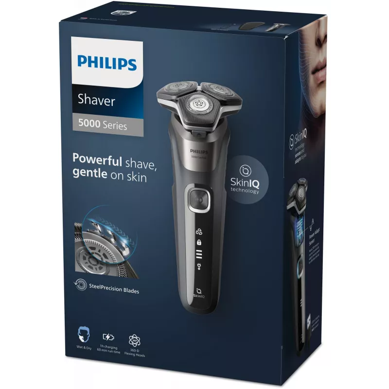 Philips SHAVER Series 5000 S5887/30 vyriškas skustuvas su rotacine galvute ir trimeriu, juodas/pilkas