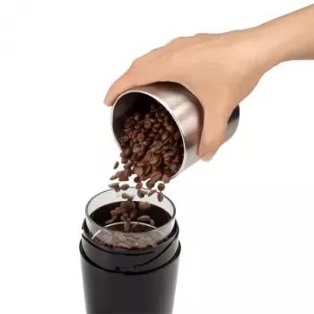 Kavos malūnėlis De’Longhi KG200 su nerūdijančio plieno sparneliais, 90 g pupelių talpa, 170 W, juodas