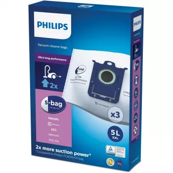 Dulkių maišeliai Philips s-bag FC8027/01 — sintetiniai 5 l, 5 sluoksnių, 3 vnt.