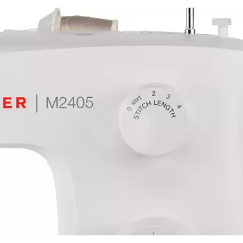 Pusiau automatinė siuvimo mašina SINGER M2405 – mechaninė, 11 programų, 8 dygsnių raštai, 70 W, balta