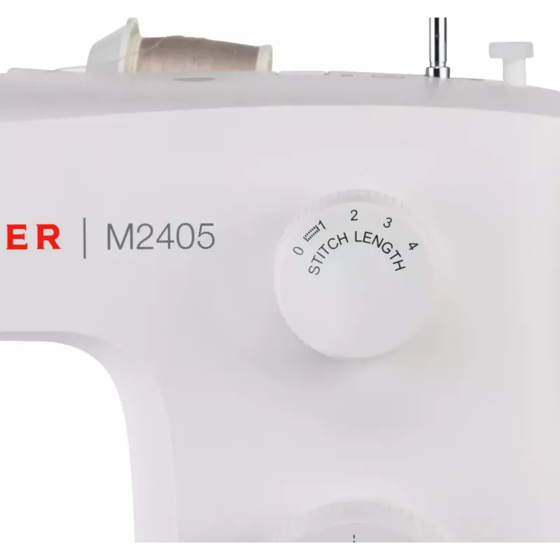 Pusiau automatinė siuvimo mašina SINGER M2405 – mechaninė, 11 programų, 8 dygsnių raštai, 70 W, balta