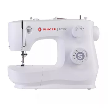 Pusiau automatinė siuvimo mašina SINGER M2405 – mechaninė, 11 programų, 8 dygsnių raštai, 70 W, balta
