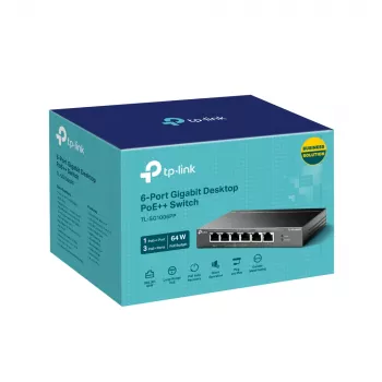 TP-Link 6 prievadų Gigabit darbalaukio jungiklis su 3 PoE+ ir 1 PoE++ prievadais