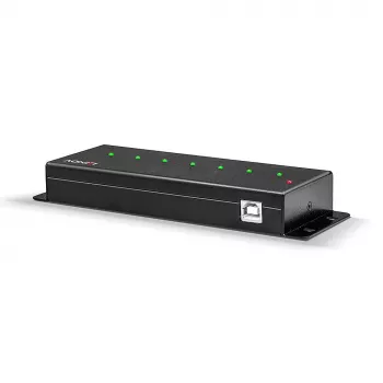 Lindy 7 Portų USB 2.0 Metal Hub, USB 2.0 Type-B, 480 Mbit/s, Juodas, Metalinis, 1.8 m