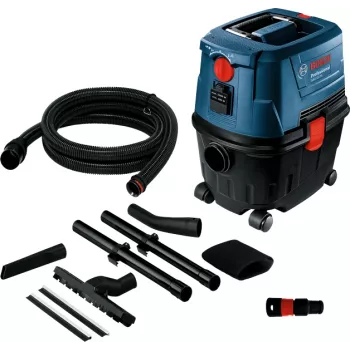 Cilindrinis dulkių siurblys Bosch GAS 15 PS Professional — sausas, 1100 W, 15 L dulkių maišas, 8 L skysčio talpa, 270 mbar