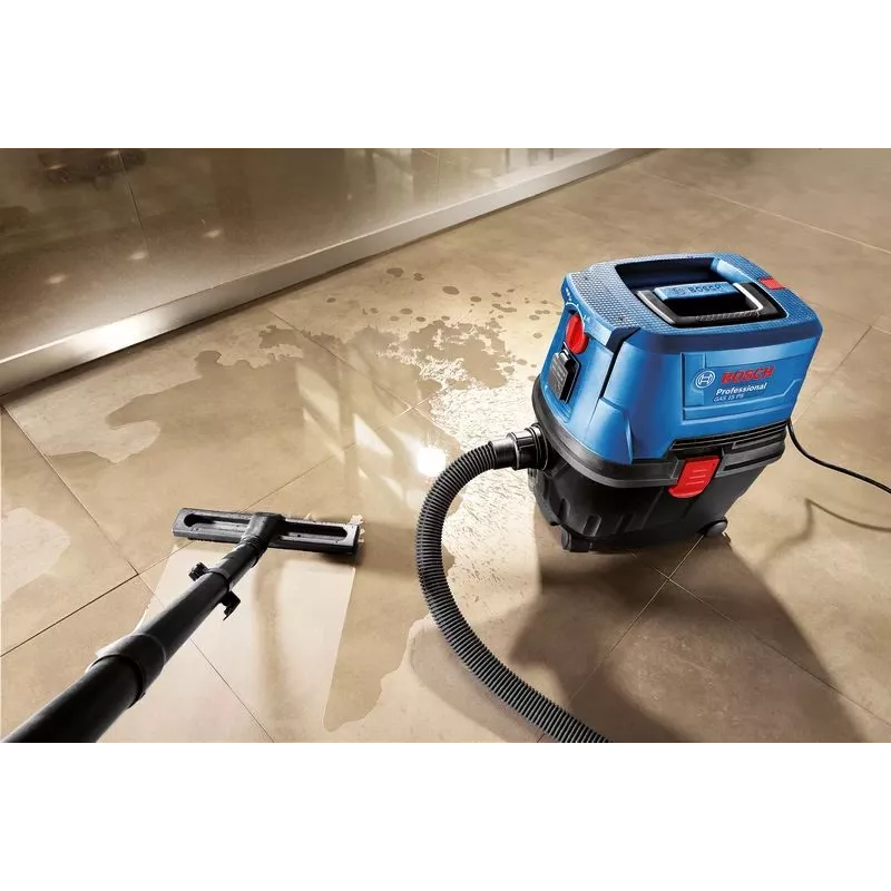 Cilindrinis dulkių siurblys Bosch GAS 15 PS Professional — sausas, 1100 W, 15 L dulkių maišas, 8 L skysčio talpa, 270 mbar