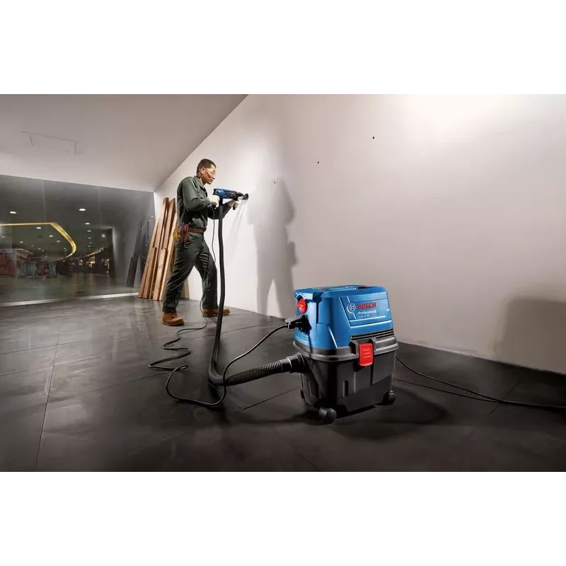 Cilindrinis dulkių siurblys Bosch GAS 15 PS Professional — sausas, 1100 W, 15 L dulkių maišas, 8 L skysčio talpa, 270 mbar