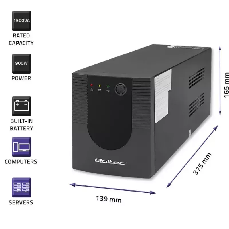 Qoltec UPS 53776 Line-Interactive 1.5 kVA 900 W 4 AC lizdai