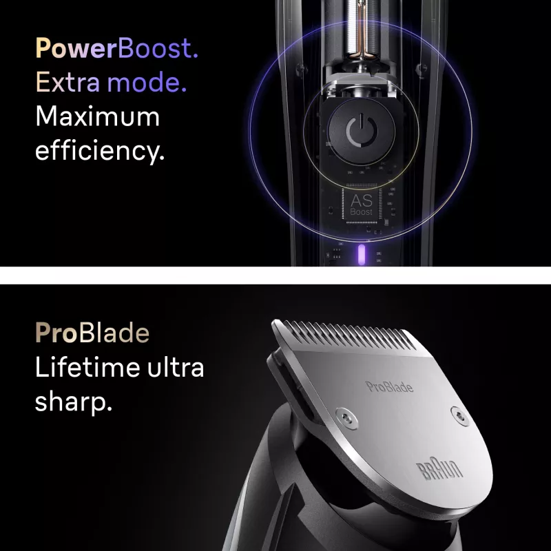 Braun BeardTrimmer 9 BT9560 barzdos kirpimo mašinėlė, akumuliatorinė, 52 mm, 2 cm, šlapiam ir sausam naudojimui, juoda, sidabrinė