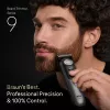 Braun BeardTrimmer 9 BT9560 barzdos kirpimo mašinėlė, akumuliatorinė, 52 mm, 2 cm, šlapiam ir sausam naudojimui, juoda, sidabrinė
