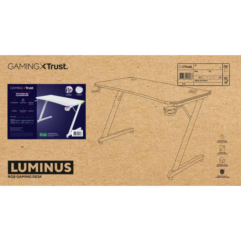 Žaidimų stalas Trust GXT 709W LUMINUS Baltas