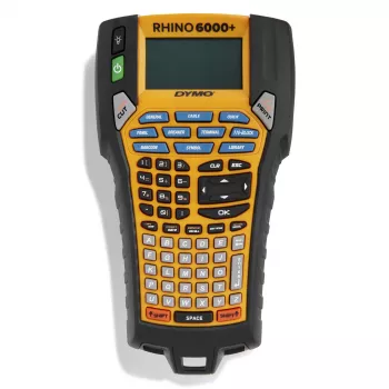 DYMO Rhino 6000+ Pramoninis etikečių spausdintuvas su kietuoju dėklu, 1 vinilo juostos kasetė, 1 nailono juostos kasetė ir įkraunama ličio jonų baterija