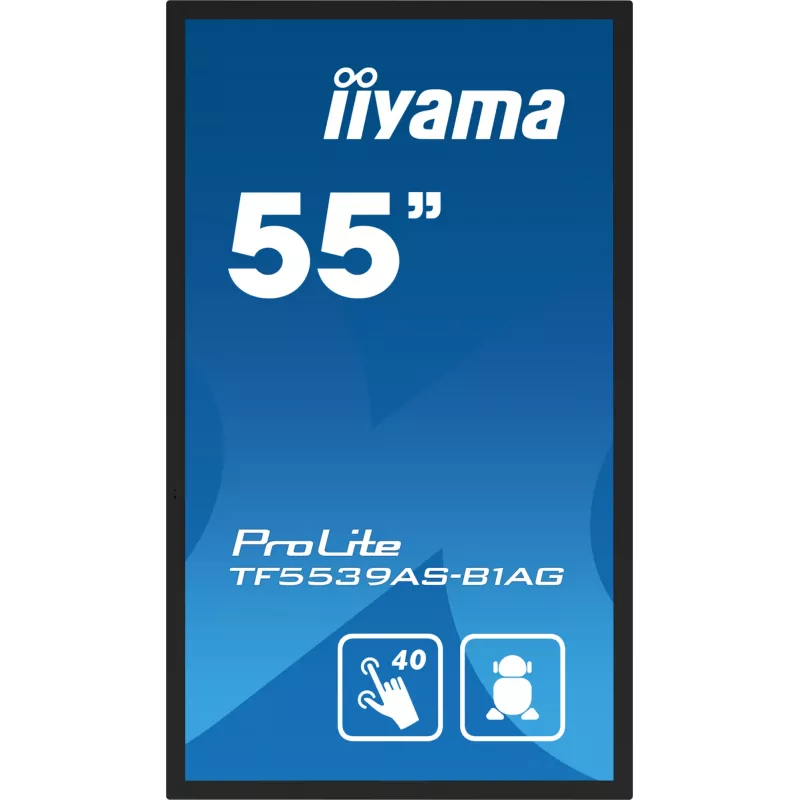 iiyama TF5539AS-B1AG ženklinimo ekranas Kiosko dizainas 138,7 cm (54,6 colio) LED 435 cd/m² 4K Ultra HD juodas Liečiamas ekranas Įmontuotas procesorius Android 11 24/7