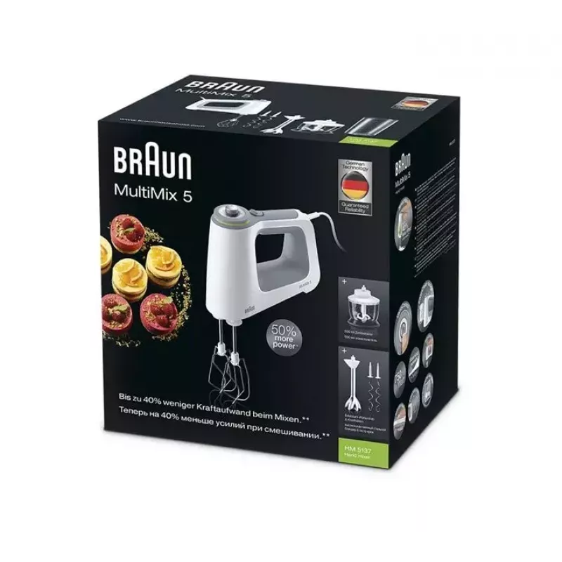 Braun MultiMix 5 HM 5137 Rankinis plaktuvas 750 W Pilka, Balta