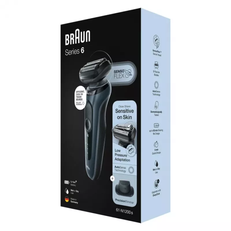 Braun Series 6 61-N1200s folijos skustuvas su trimeriu, juodas