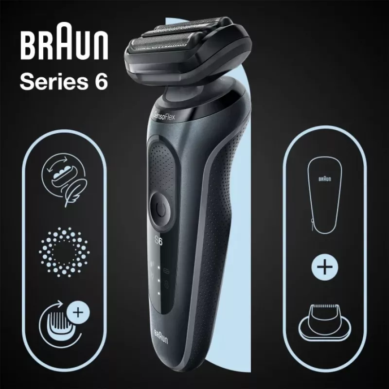 Braun Series 6 61-N1200s folijos skustuvas su trimeriu, juodas