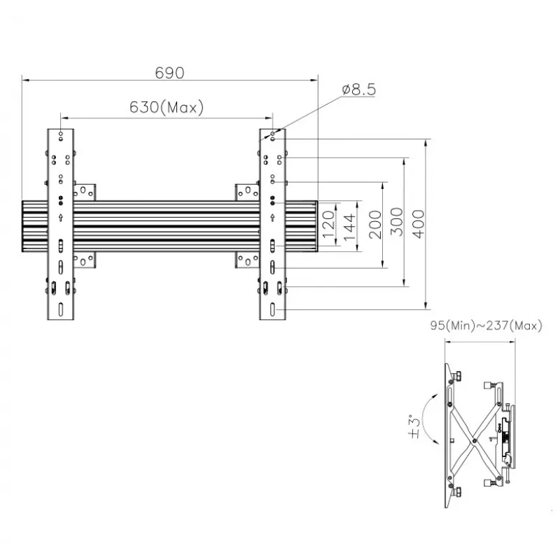 Equip 37–65 colių modulinis TV laikiklis su Push-In Pop-Out mechanizmu
