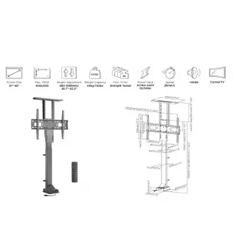 Equip 650606 motorizuotas TV stovas 37–65 coliams su nuotolinio valdymo pultu